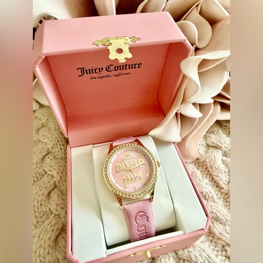 New! Juicy Couture "Dump Him" pink and gold wristwatch with a crystal bezel - Picture 6 of 6